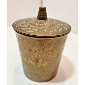 Vtg Etched Brass Cigarette Holder Snuff Holder Trinket Dish W/Lid Made in India